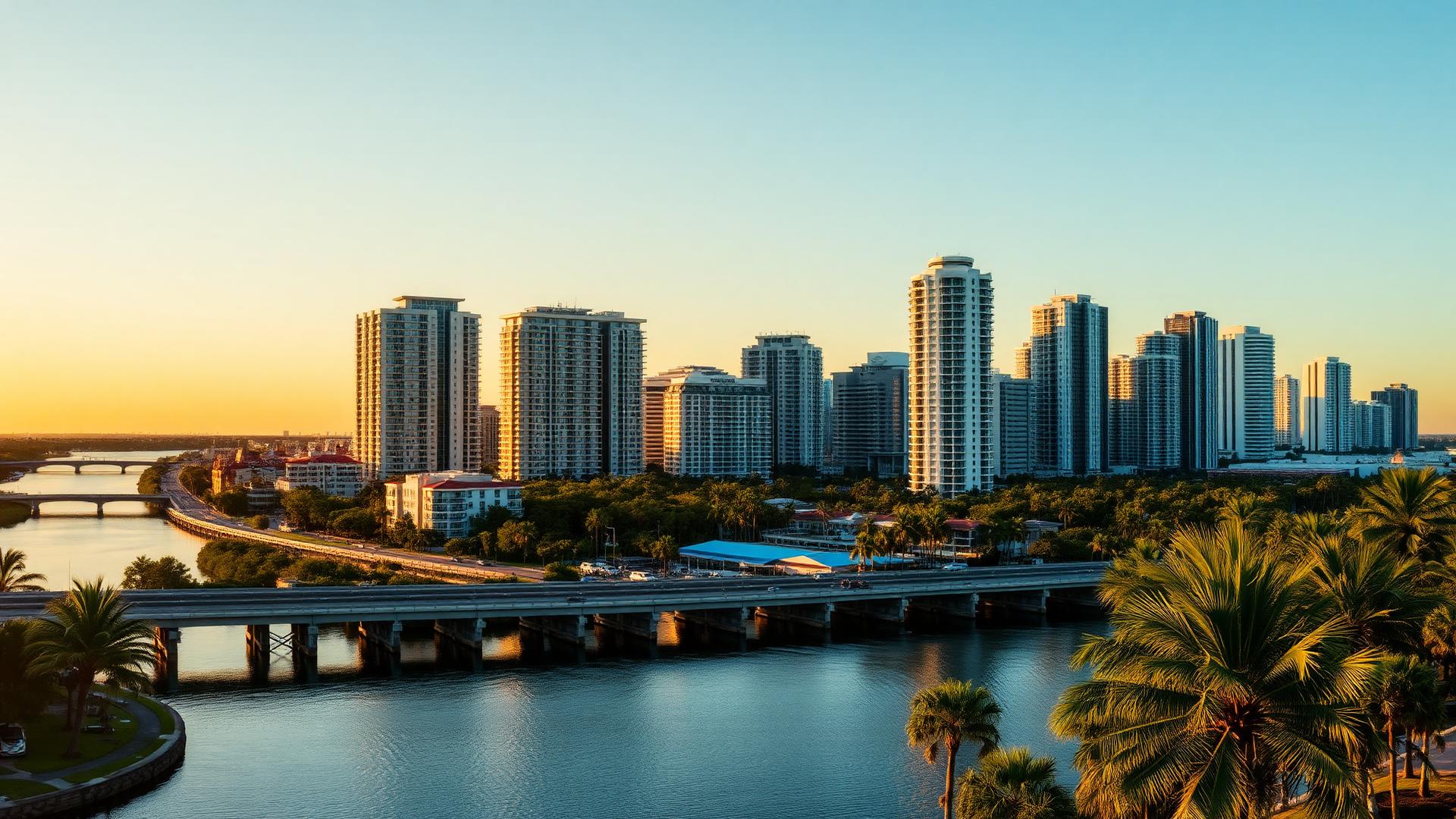 Fort Lauderdale skyline at golden hour