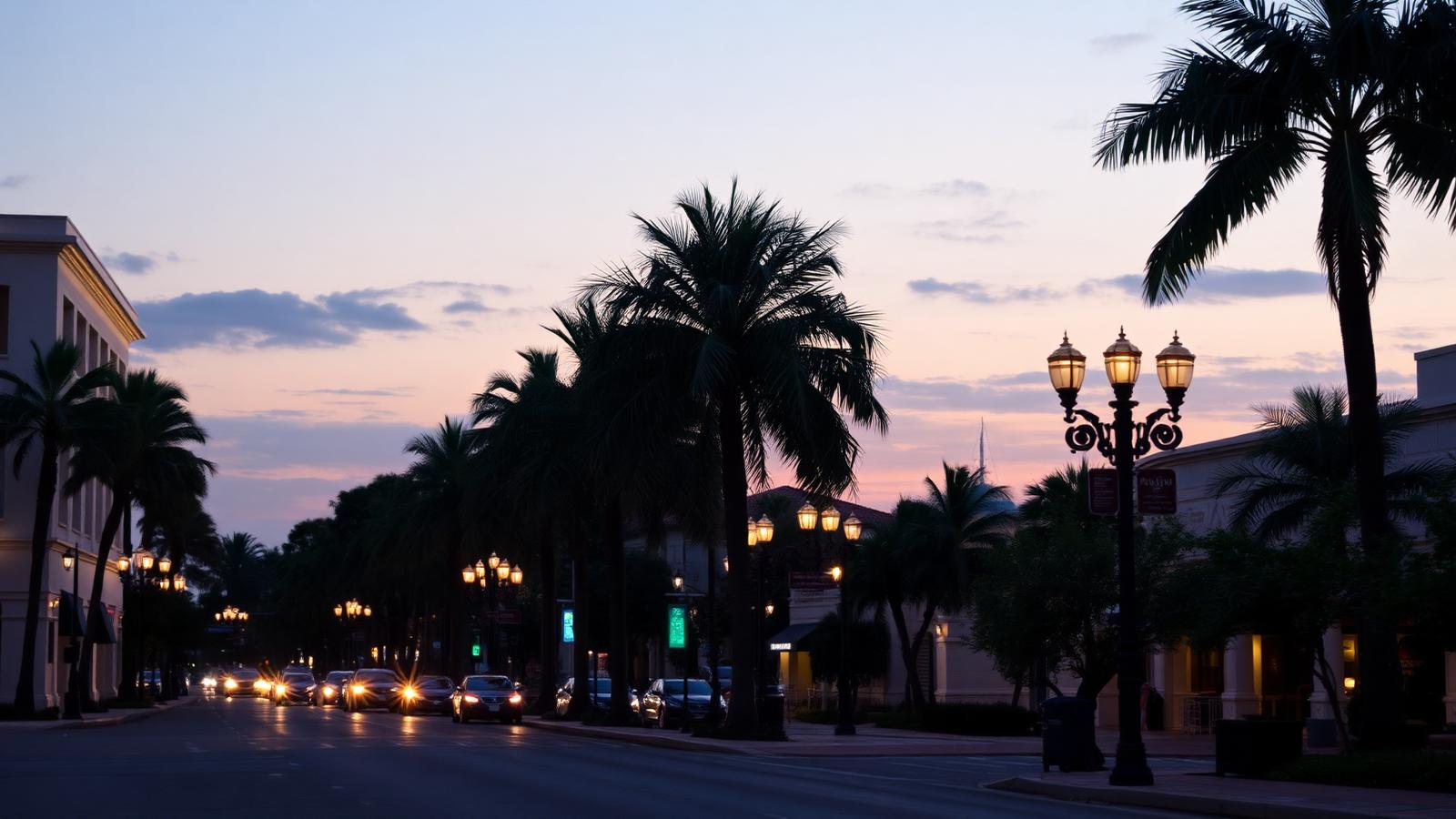 Las Olas Boulevard in Fort Lauderdale at dusk